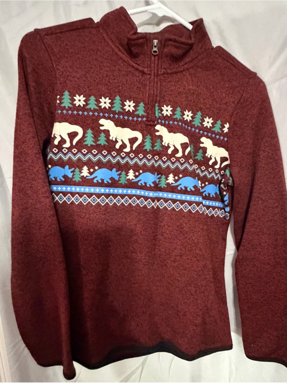 Sonoma Maroon Kids Half-Zip Sweater with Dino Fair Isle